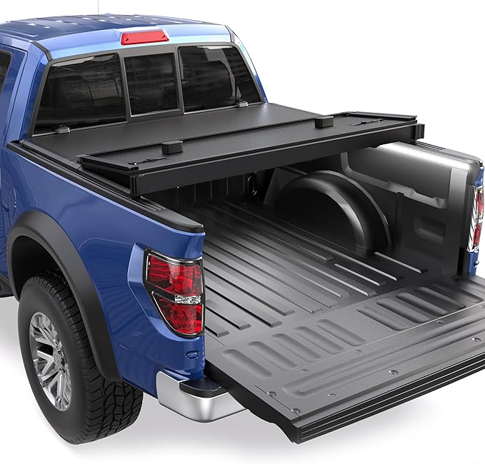 Fiberglass Hard Tri Truck Bed Tonneau Cover Compatible for 2015-2025 Ford F150 F-150 Styleside (Not for Flareside) 6.5FT Bed (incl Utility Track System w/Light Strip)