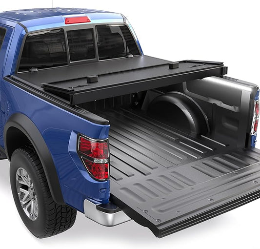 Fiberglass Hard Tri Truck Bed Tonneau Cover Compatible for 2015-2025 Ford F150 F-150 Styleside (Not for Flareside) 6.5FT Bed (incl Utility Track System w/Light Strip)