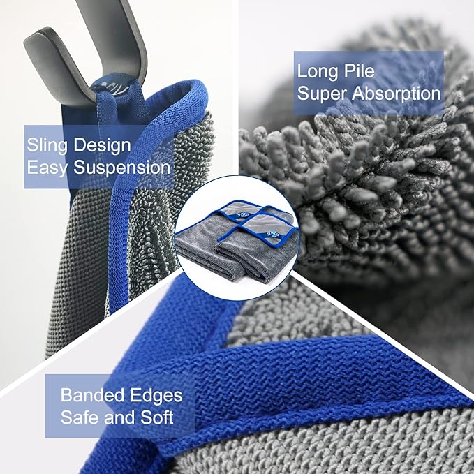SHSCLY Super Absorbent Microfiber Car Drying Towel, 1 Piece 33" x 29", 1 Piece 24" x 20"