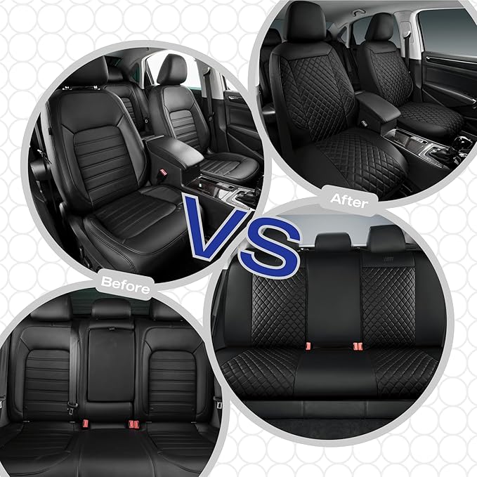 Skechers Car Seat Covers,Piping Luxury Faux Seat Covers,Waterproof Anti Slip Car Seat Protector Front Seats,Car Accessories Airbag Universal Fit for 95% Cars,Vans,Trucks,SUV,Black