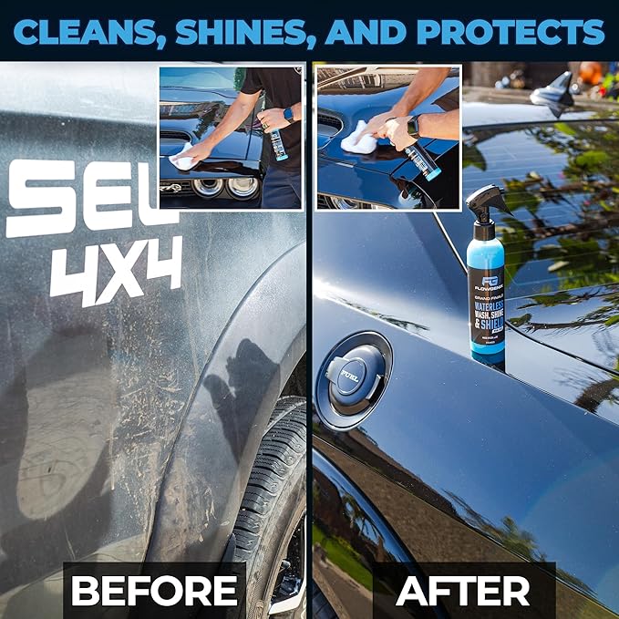 Flowgenix™ Waterless Car Wash Spray - Grand Finale - Motorcycle Cleaner & Car Wax Spray Polish (8 oz) - Ceramic Coating - Incl. 2 Microfiber Towels - Quick Detailer Spray (3-Pack)