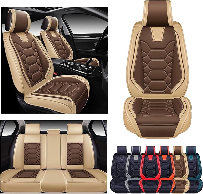 OASIS AUTO Car Seat Covers Full Set, Waterproof Faux Leather Seat Covers for Cars Universal Fit for SUV, Truck, Sedan, Black Premium Car Seat Protector with Front & Back Cushions
