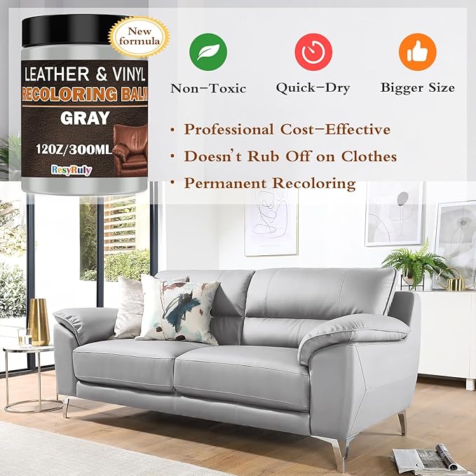 Gray Leather Recoloring Balm Vinyl Auto Dash Board Car Seats Interior Paint Furniture Dye Color Restorer Shoes Sofa Gloves Jacket Purse Bag Couch Stain Remover Fade Scratches Wear Out Repair