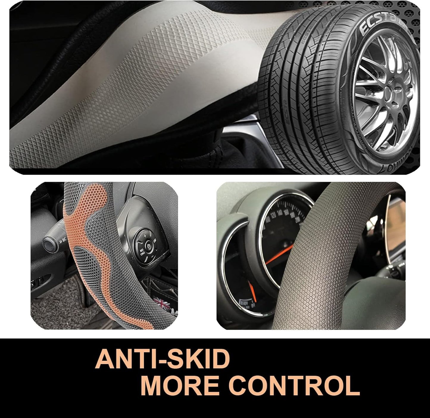 PINCTROT Large Size Comfy Grip Steering Wheel Cover, Anti-Slip Design, 15.5-15.75 Inch(Silicone Brown)