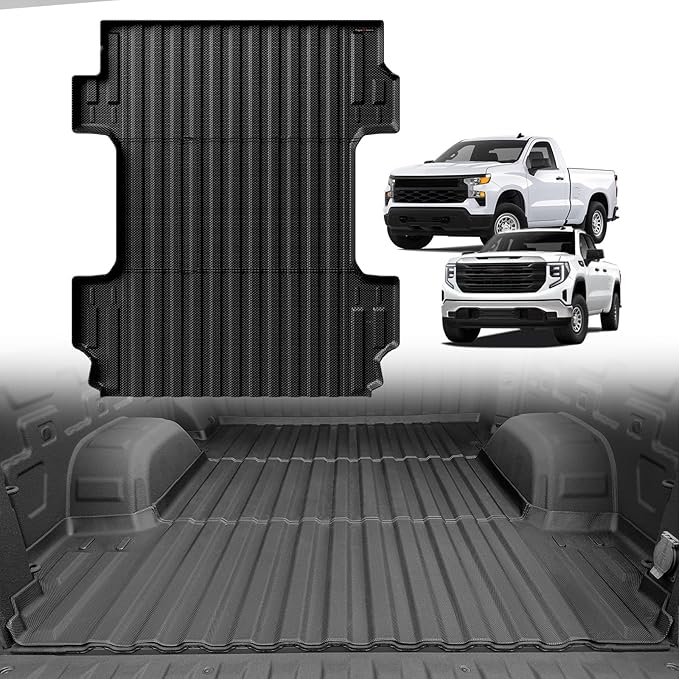 TripleAliners Truck Bed Mat Compatible with 2019-2025 2026 Chevy Silverado 1500/GMC Sierra 1500 Accessories 6.6FT Vehicle Perfectly Flush All Weather Protection TPE Heavy Duty Cargo Mat(Standard Bed)
