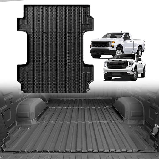 TripleAliners Truck Bed Mat Compatible with 2019-2025 2026 Chevy Silverado 1500/GMC Sierra 1500 Accessories 6.6FT Vehicle Perfectly Flush All Weather Protection TPE Heavy Duty Cargo Mat(Standard Bed)
