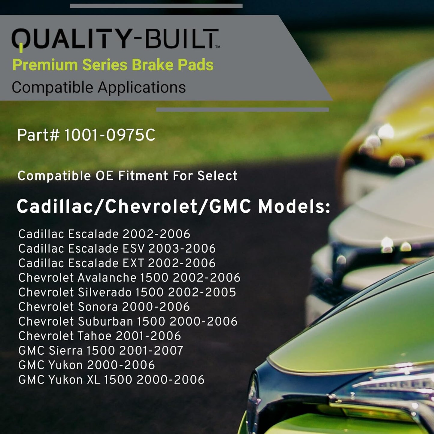 Premium Ceramic Rear Brake Pads (1001-0975C) Compatible with 2000-2007 Cadillac/Chevrolet/GMC (Avalanche 1500/Escalade/Sierra 1500/Silverado 1500/Sonora/Suburban 1500/Tahoe/Yukon & More)