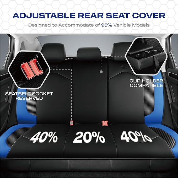 Skechers Memory Foam Car Seat Covers, Leather High Back Seat Covers Quilting Design,Waterproof Sports Car Seat Covers Front Seats,Airbag Compatible, Universal Fit for Most Cars, SUVs,Trucks,Blue
