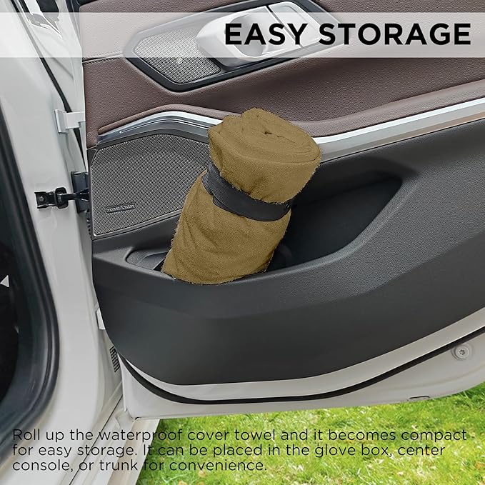 Waterproof Seat Cover Towel, 2PCS Premium Sweat Carseat Protector, Perfect for Universal Anti-Slip Car Truck SUV Seat, Great for Surfing Yoga Gym Workout, Brown