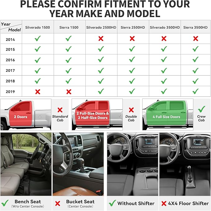 YITAMOTOR Floor Mats Compatible with 2014-2018 Silverado/Sierra 1500, 2015-2019 2500HD/3500HD Crew Cab, with 1st Row Bench Seat, Custom Fit Black TPE Floor Liners 1st & 2nd Row All-Weather Protection