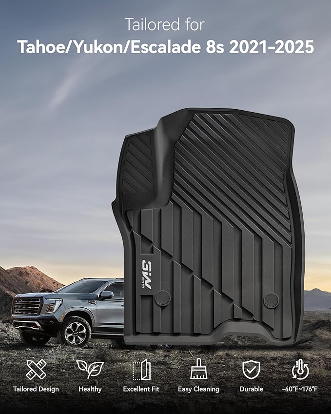 3W Floor Mats & Cargo Liner for 2021-2025 Chevrolet Tahoe/GMC Yukon (Only for 8 Seats, Not for XL), All Weather Protection Anti-Slip & Durable TPE Full Set Liners Automotive Accessories