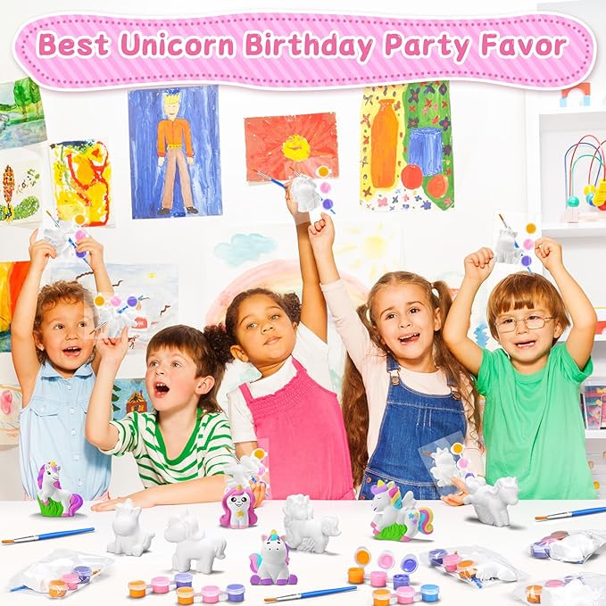 Simgoing 20 Set Dinosaur Unicorn Mermaid Donut Jungle Animal DIY Painting Kit Pumpkin Snowman Ceramic Paint Your Own Figurines Unpainted Plaster Craft for Party Favor(Unicorn)