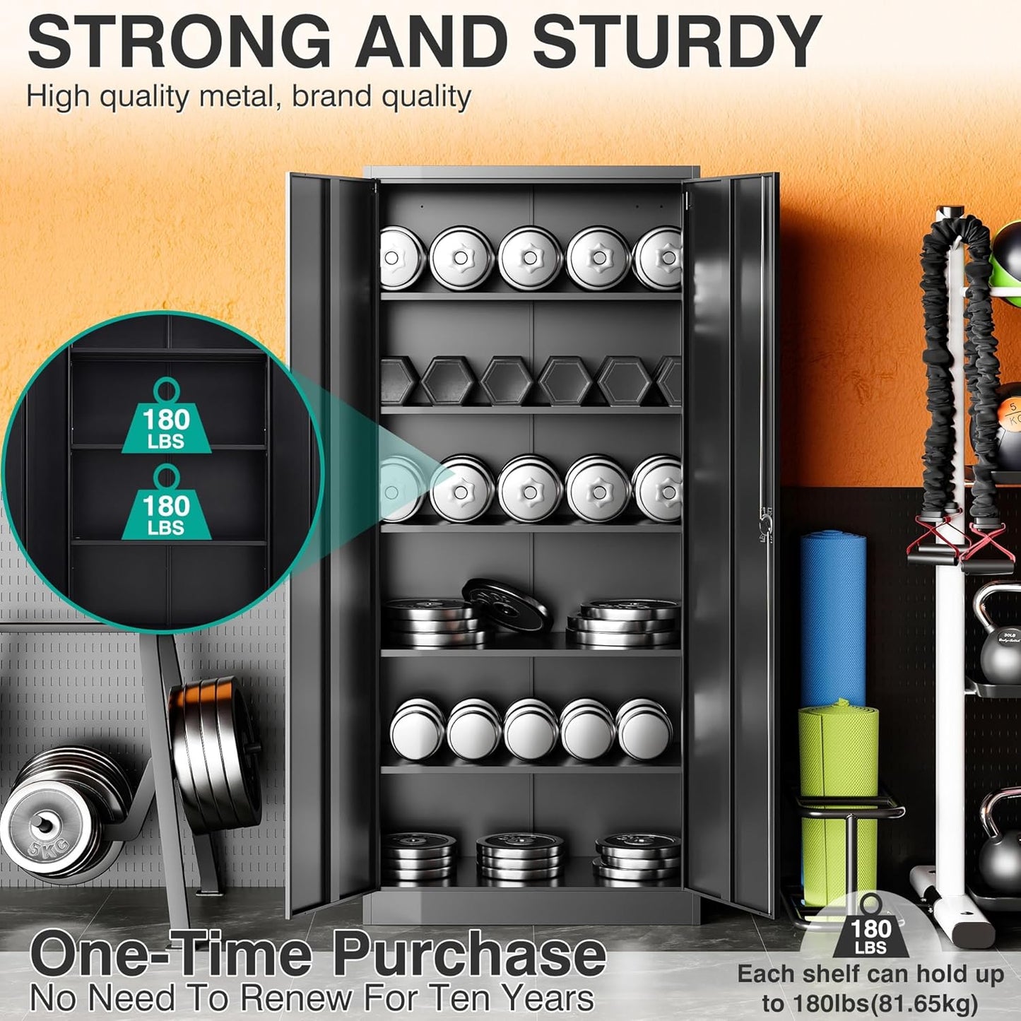 SISESOL Wide & Deep Metal Storage Cabinet with Lock & 5 Adjustable Shelves,72" Black Garage Storage Cabinet with Locking Doors,Lockable Cabinets for Home,Office,Garage,Shop,Basement 72x36x18