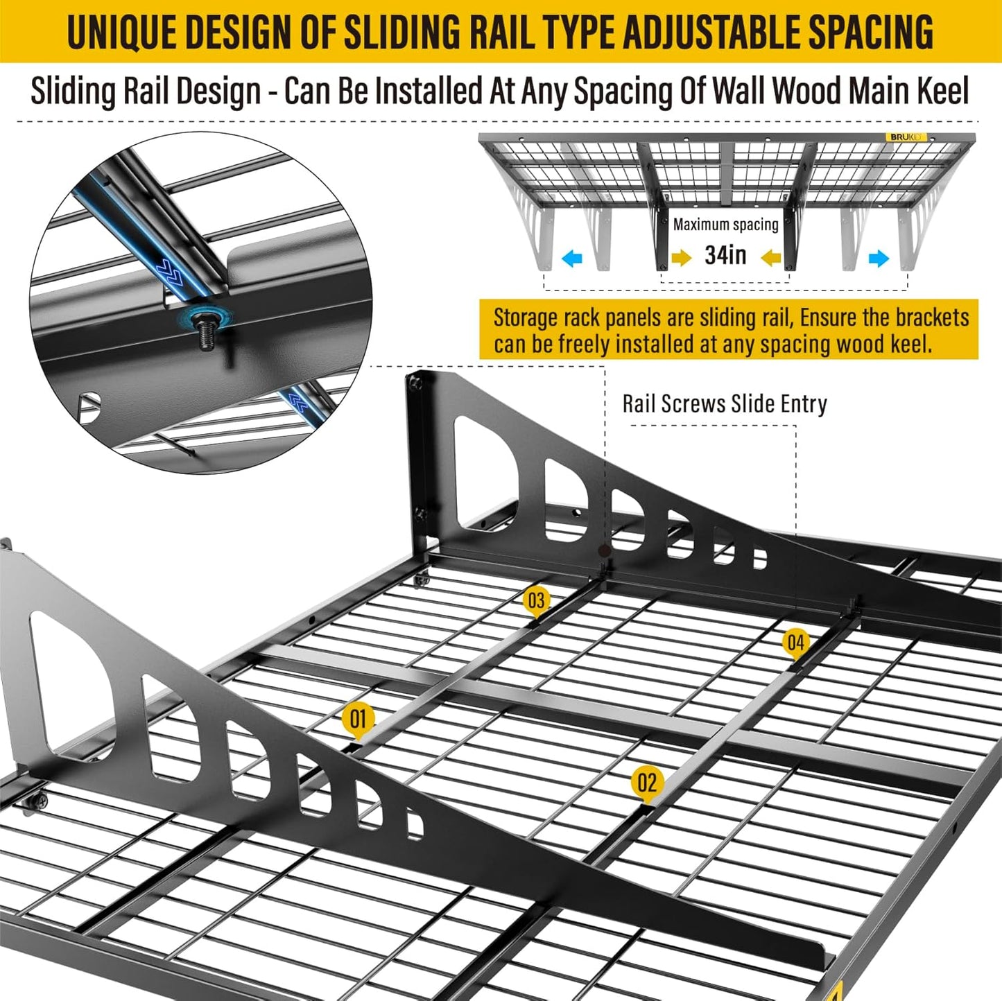 2x3ft Adjustable Rail Wall Garage Storage Shelf, for Tool Room, Storage Room, Store Supermarket Wall Storage Shelving Rack (2 Pack-Black)