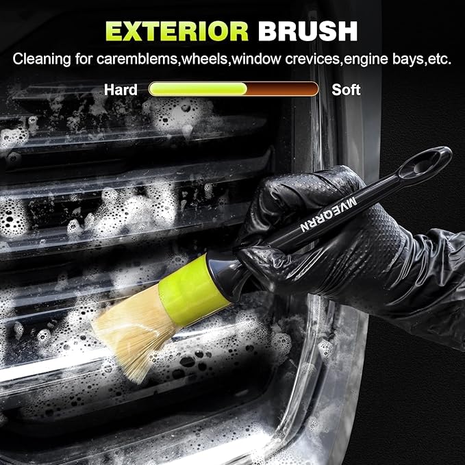 7PCS Car Detailing Brush Set,Boars Hair Car Cleaning Detail Brush kit,Ultra Soft No Scratch Car Dust Brush,Car Interior Detailing Brushes Kit,Detail Brushes Car Detailing for Interior Exterior(Green)