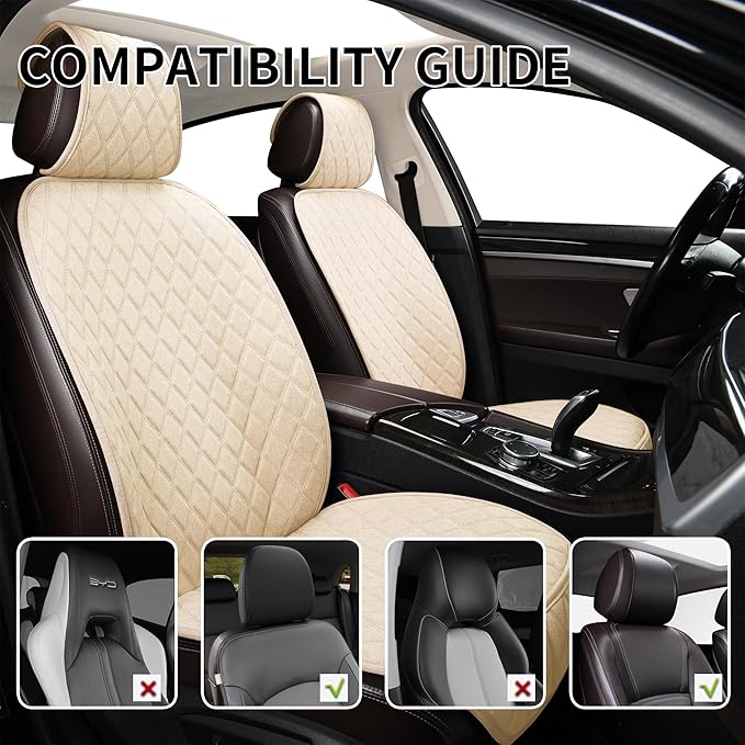 ENOGE Car Seat Cover, Front Car Seat Covers, Driver Seat Protector with Soft & Breathable Cloth Fabric for All Seasons Universal Fits Most Automotive, Van, SUV, Truck (Beige, 1 Front)