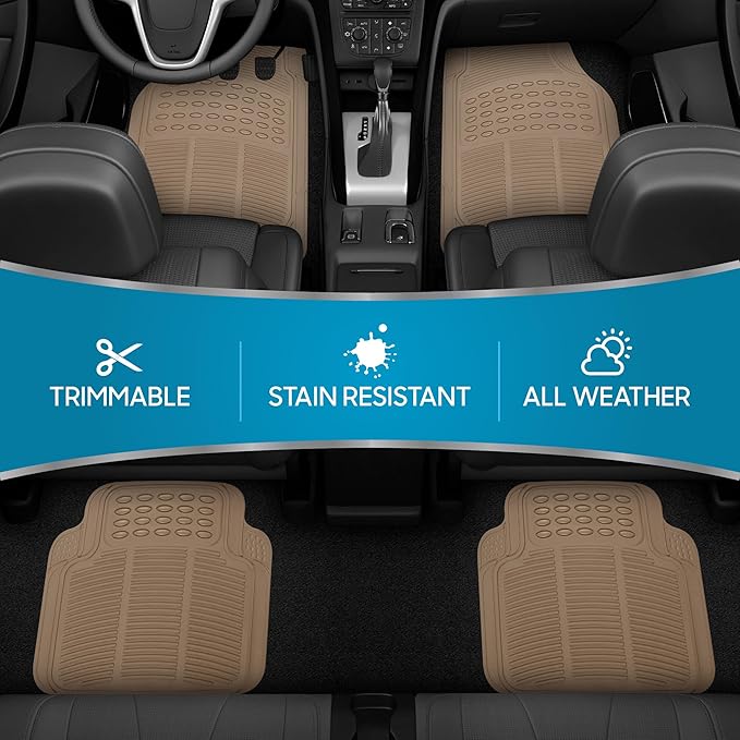 BDK Heavy Duty 4pc Front & Rear Rubber Floor Mats for Car SUV Van & Truck-All Weather Protection Universal Fit