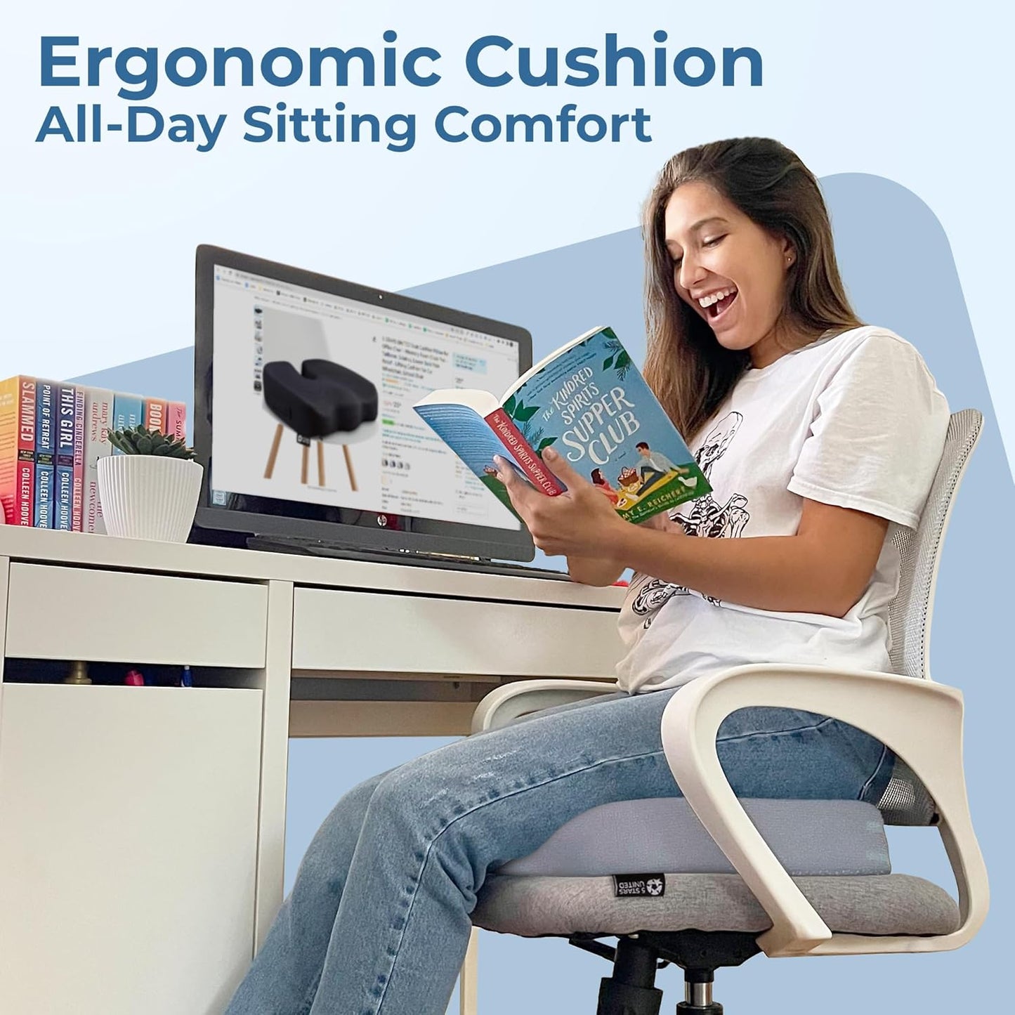 5 STARS UNITED Seat Cushion for Tailbone Pain Relief – Large Memory Foam Lifting Pillow for Coccyx, Hip, Sciatica & Post-Surgery Recovery – Wheelchair, Car, Desk, Gaming & Office Chairs, Light Gray