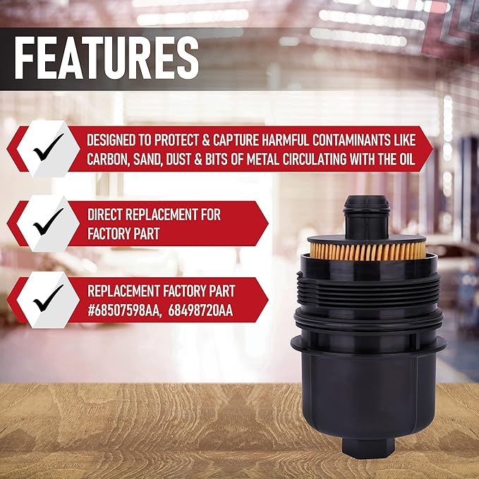Replacement Engine Oil Filter - Compatible with Jeep Gladiator, Wrangler & Ram 1500 3.0L Vehicles - Replaces 68507598AA, 68498720AA - 2020, 2021-3 Liter Diesel Engines
