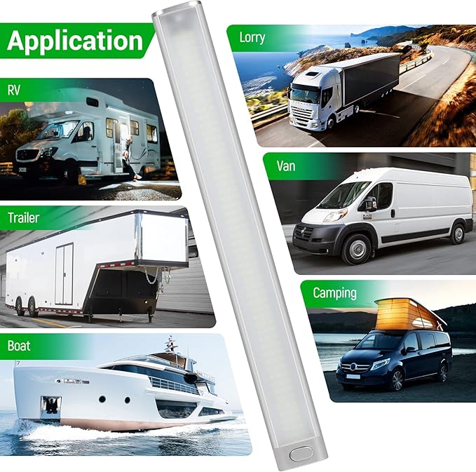 CT CAPETRONIX 12v LED Interior Light Bar, 15.4IN 168LEDs 1700LM 10W, DC 12v Volt led Strip Lights with Switch, for Enclosed Cargo Trailer Car RV Van Truck Lorry Camper Boat Caravan Motorhome (4Pcs)