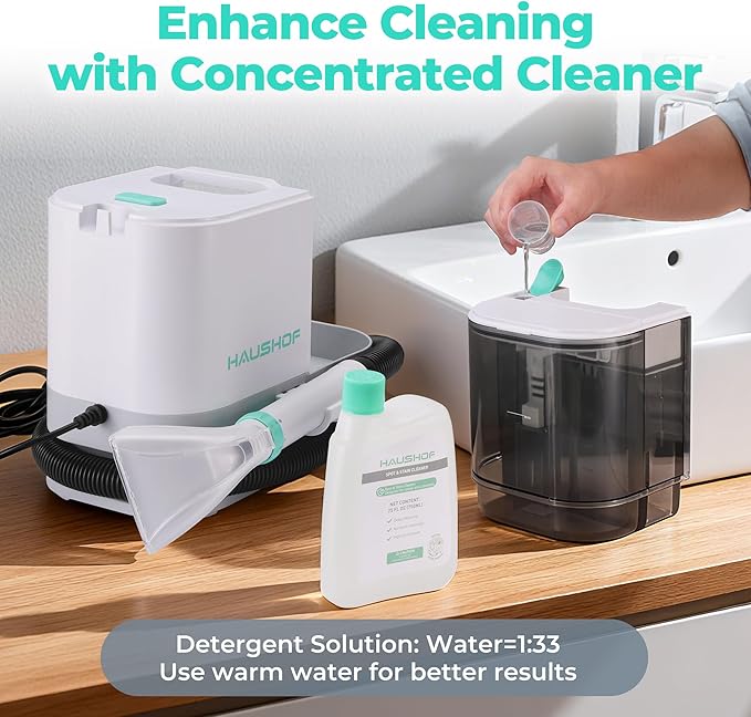 HAUSHOF Portable Carpet Spot and Upholstery Cleaner Machine, 13Kpa Powerful Suction & Spot Remover, Deep Stain Cleaning for Rug, Carpet, Car Seats, Pets, Stairs, Couches, with Cleaning Solution