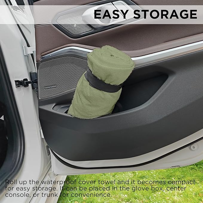 Waterproof Seat Cover Towel, Premium Sweat Carseat Protector, Perfect for Universal Anti-Slip Car Truck SUV Seat, Great for Surfing Yoga Gym Workout, Green