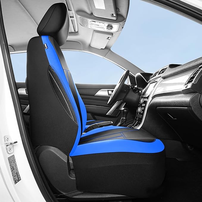 Waterproof Seat Covers, Neoprene Lining Car Seat Covers Premium Cloth, Car Seat Cover Front Seats Airbag Compatible, Durable, Universal Fit for Most Cars,Trucks,SUVs(Black Blue 816)