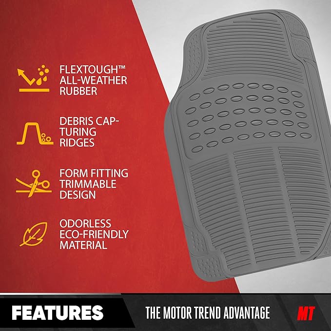 BDKProLiner Gray All Weather Rubber Auto Floor Mats & Cargo Liner - Heavy Duty 4pc Set - CB783