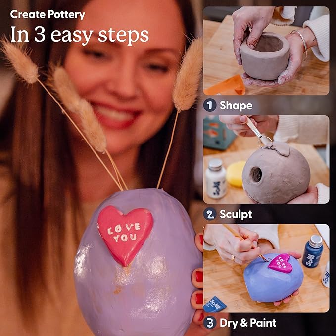 Sculpd - The Original Pottery Kit - Complete Air Dry Clay Kit for Adults Includes Sculpting Tools, Varnish, Paint Brushes, Guides, Arts & Crafts Sets, Gloss Varnish with Floral Tones