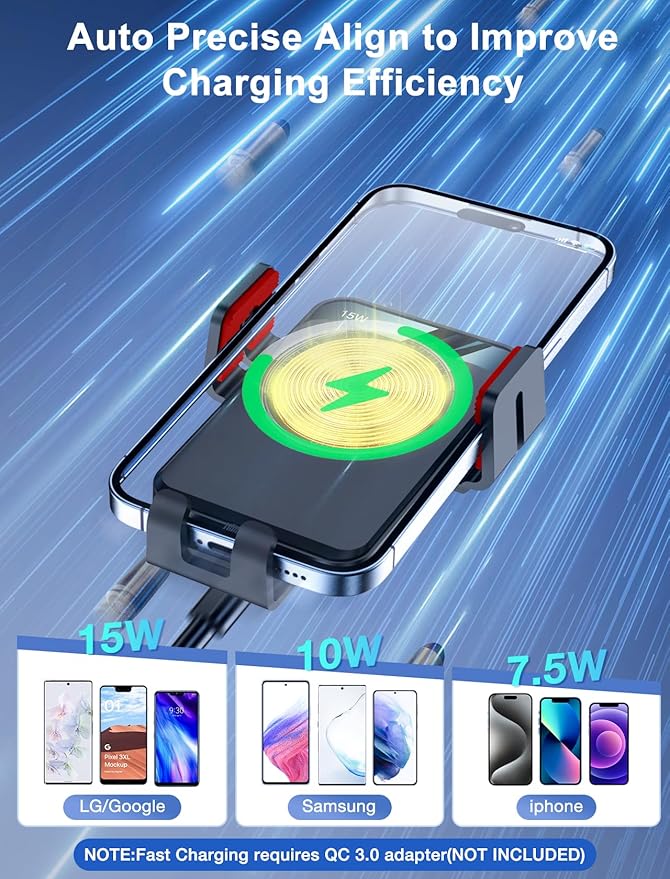 Wireless Car Charger, MOKPR Auto-Clamping Car Mount 15W/10W/7.5W Fast Charging Air Vent Car Phone Mount Compatible with iPhone 15/14/13/13 Pro/12 Pro Max/12/11/10/8 Series, Samsung Galaxy Series Red