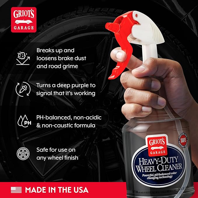Griot's Garage Heavy-Duty Wheel Cleaner for All Wheel Finishes, Breaks Down and Removes Stubborn Brake Dust and Grime, PH Balanced, Non-Acidic, 11026, 35oz