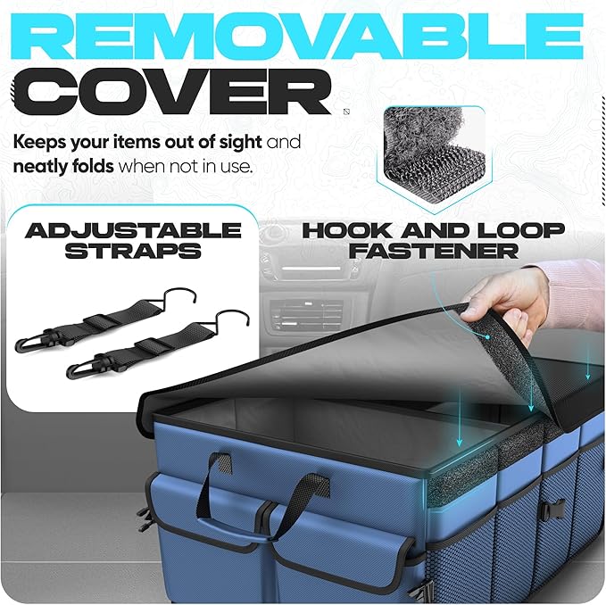 FORTEM Trunk Organizer For SUV Car Trunk Organizer, Foldable Storage, Car Accessories for Women Men, Collapsible Multi Compartment, 600D Oxford, Non Slip Bottom, Securing Straps, Soft Cover (65L)