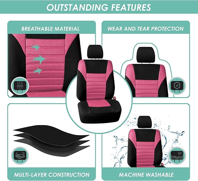 FH Group Automotive Car Seat Covers Full Set Premium 3D Air Mesh Front Seat Covers, Airbag Compatible & Split Bench Cover Universal Fit Interior Accessories for Cars Trucks and SUVs - Pink
