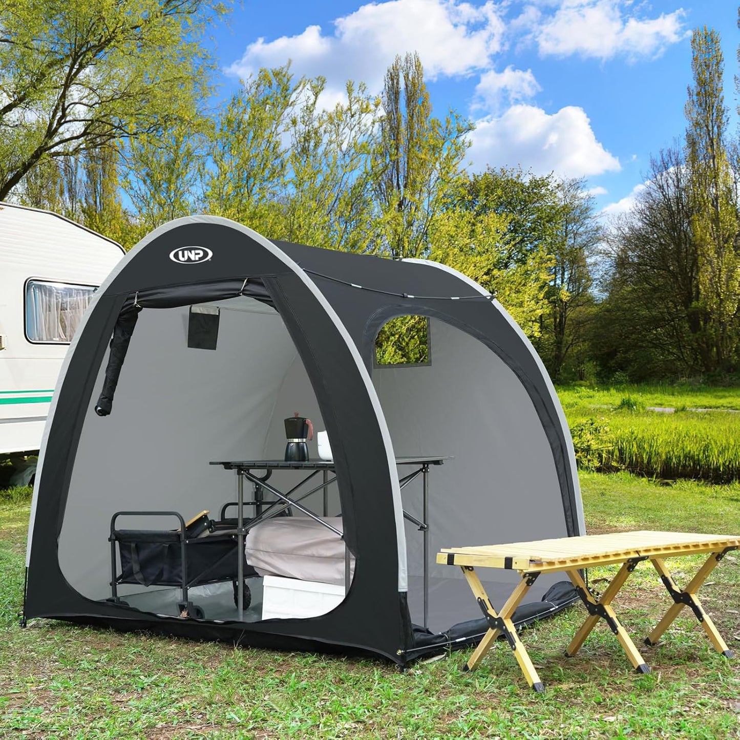 UNP Bike Storage Shed Tent, Portable Outdoor Bike Storage Tent with 210D Oxford Thick PU4000 Waterproof for 1/2/3/4 Bikes, Bike Covers Storage Shed Tent for Bicycles, Lawn Mower, Garden Tools