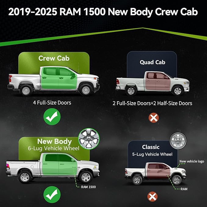 Running Boards Compatible with 2019-2025 Dodge Ram 1500 Crew Cab (Not fit 1500 Classic), Paintable Side Steps Rail, Drop Nerf Bars Carbon Steel