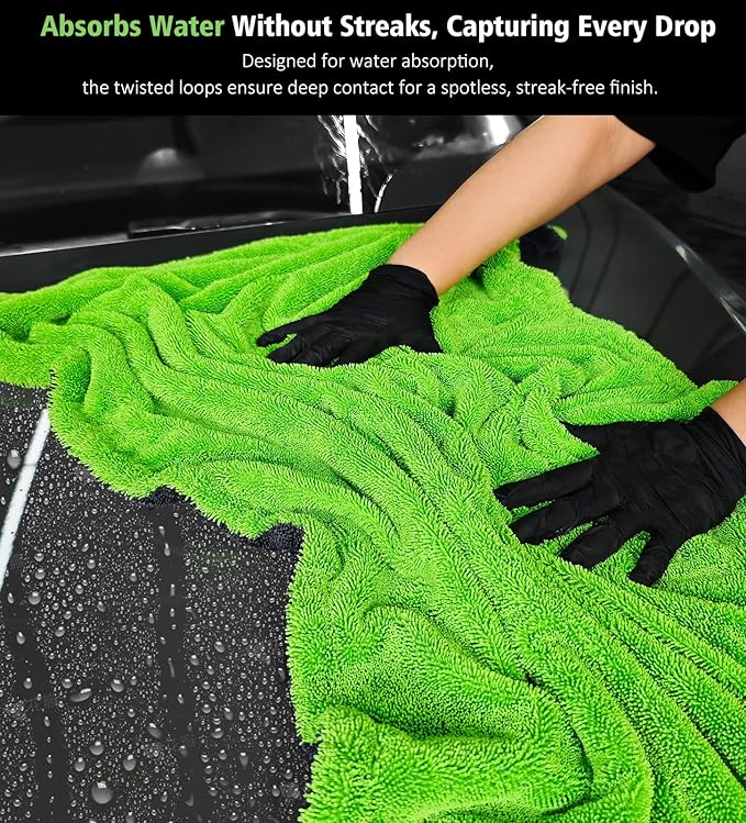 YeewayVeh 28" x 36" Car Drying Towel Extra Large, 1400 GSM Double Sided High Absorbent Car Wash Drying Towels, No Scratches or Streaks, Quick Dry Microfiber Towels for Cars Truck SUV, Green