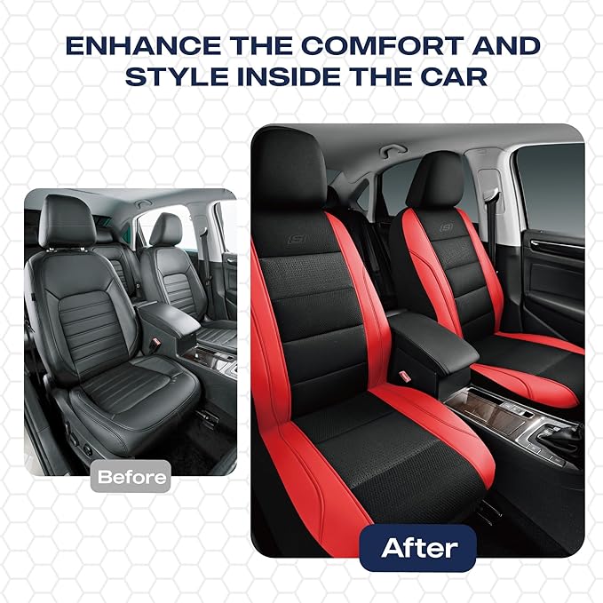 Skechers Aircooled & Memory Foam Car Seat Covers,Premium Leather with EVA Mesh Seat Covers, Front car seat Protector, Airbag Compatible, Automotive Comfort for Most Cars, Vans, Trucks, SUV,Red