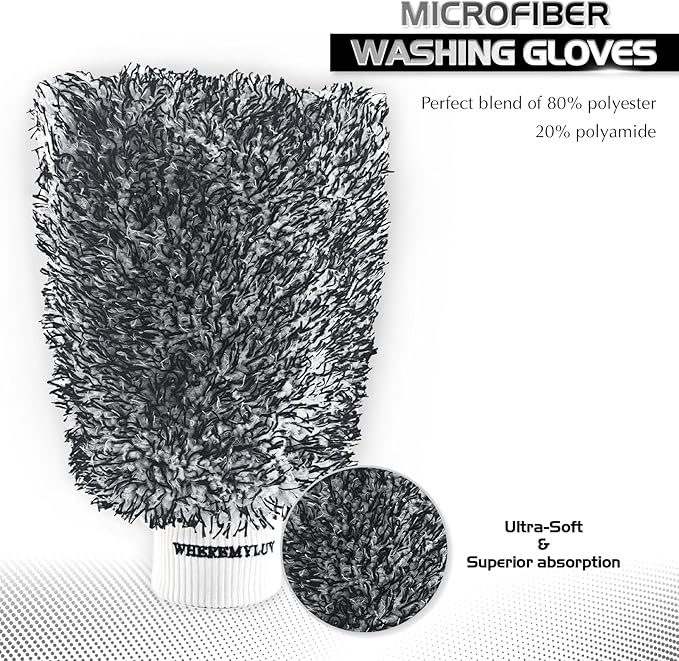 Premium Microfiber Car Wash Mitt, 2 Pack Auto Detailing Mitts for Scratch-Free Cleaning for Cars, Trucks, Absorbent, Extra Soft, Lint-Free Car Cleaning Gloves, Reusable, Machine Washable