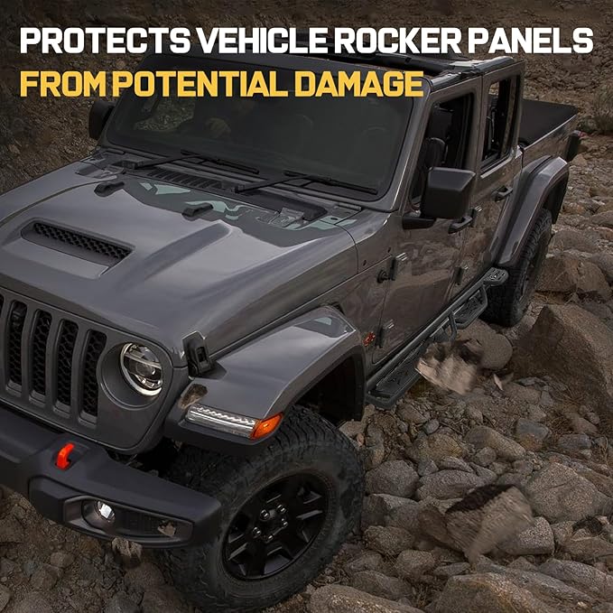 Wheel to Wheel Running Boards Compatible with 2020-2025 Jeep Gladiator Jt 4 Door, Bed Access Nerf Bars, Side Steps Made with Carbon Steel, Drop-Down Steps.