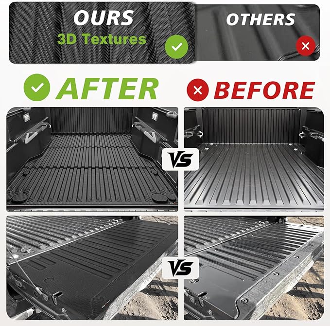 TripleAliners for Tacoma 2024 2025 | Truck Bed Mat & Tailgate Mat | All Weather Liners Compatible with 2024+ Toyota Tacoma Accessories Cargo Liner Protection (Fit 5FT Truck Bed), 2PCS