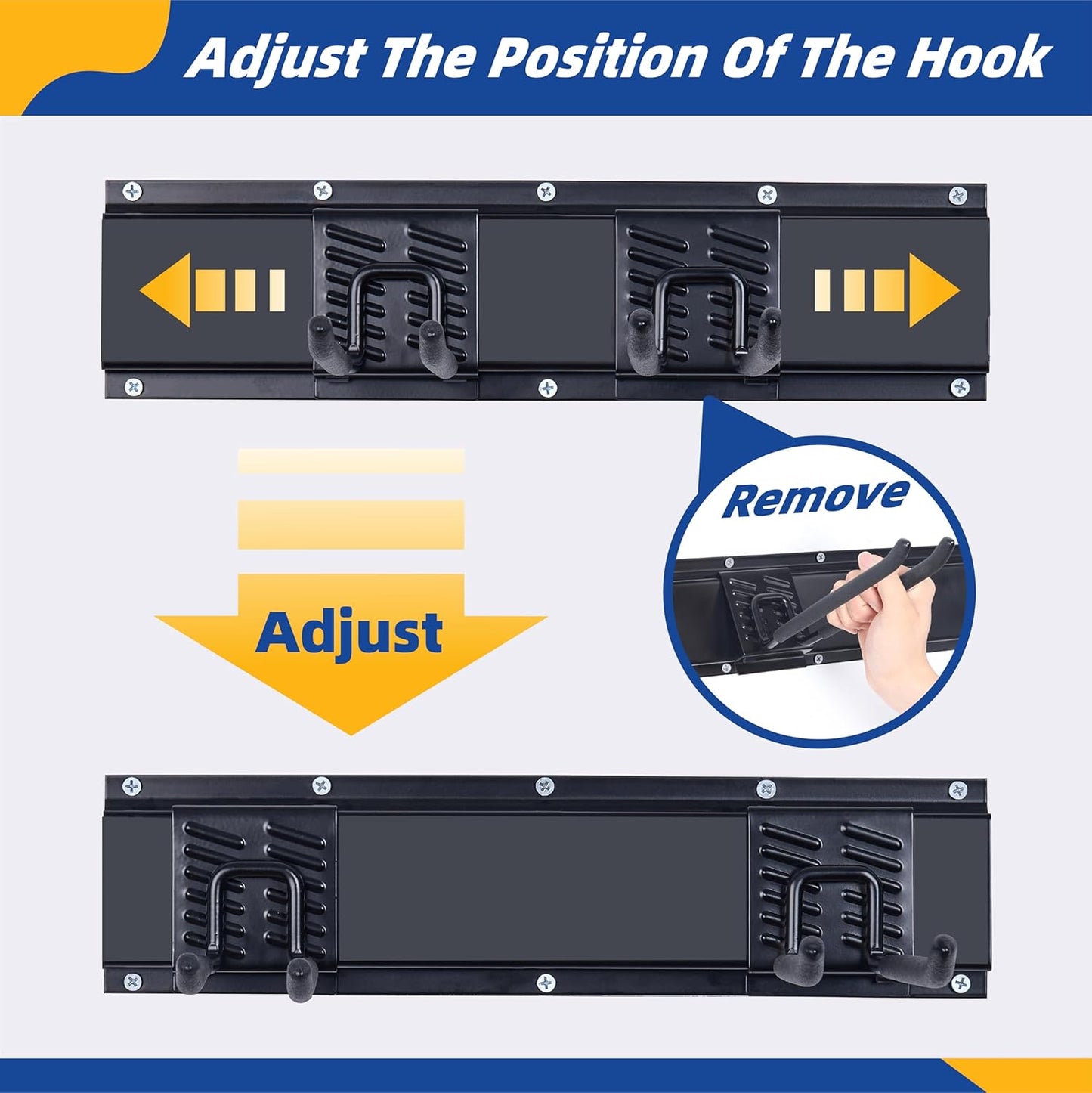 Garage Tool Organizer Wall Mount, 48" Garage Wall Organizer, Heavy Duty Garden Tool Organizers with Adjustable Hooks, 400 lbs Garages Organization, Anti-Rust Garden Tool Storage Rack for Yard and Shed