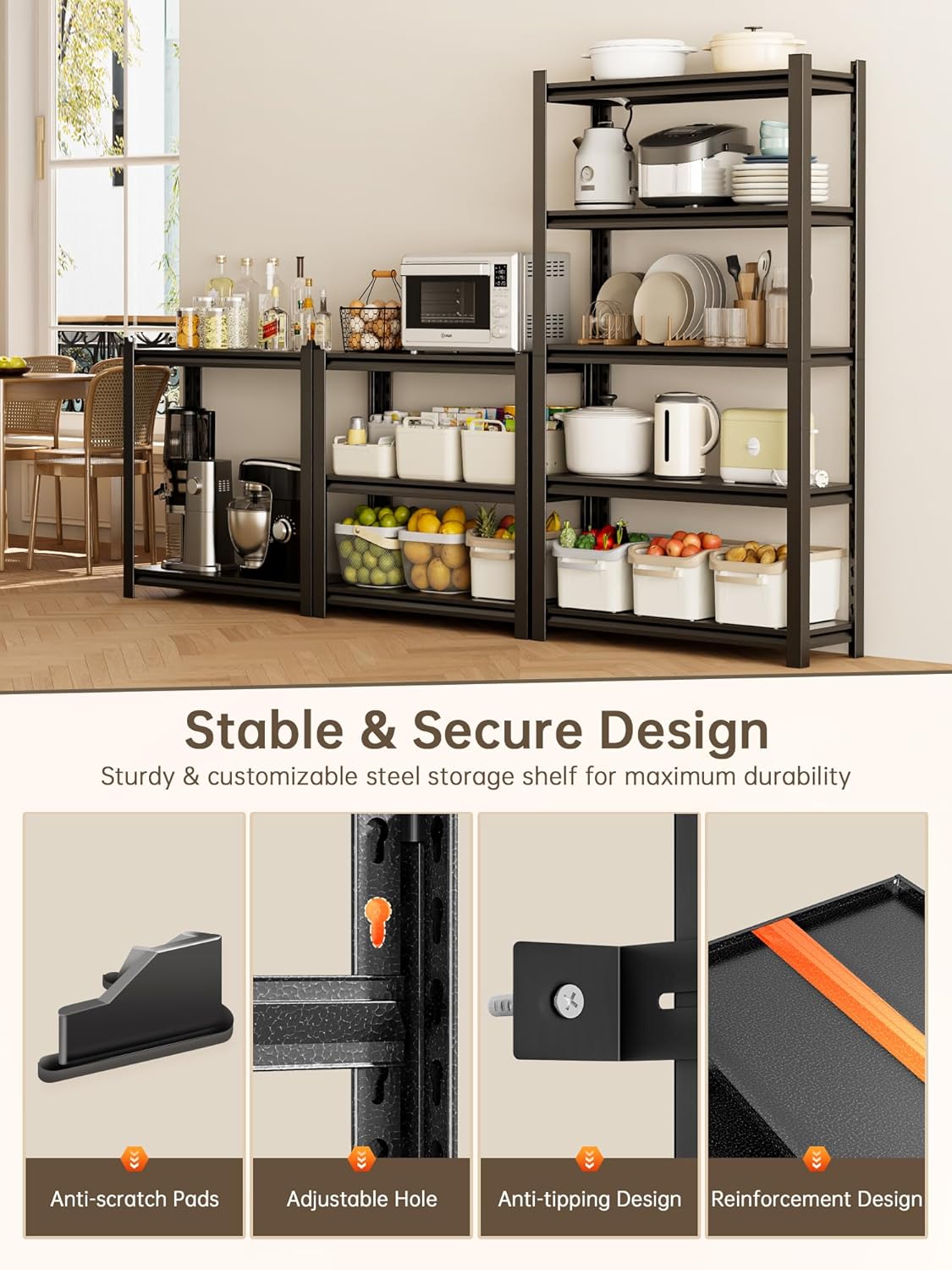 JHYKHG 63" H Storage Shelves,5-Tier Heavy Duty Garage Shelving,Adjustable Shelving Unit,Metal Shelf,Boltless Assembly Rack for Warehouse,Shed,2,500 lb Load,16 x 32 x 63 Inches,Black