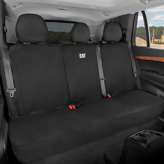Cat Flexfit™ Black Rear Seat Cover for Car, SUV, & Truck - Durable Canvas Material Back Car Seat Covers 60/40 Split Bench Protector - Back Seats Cover & Rear Bench Protector Interior Accessories