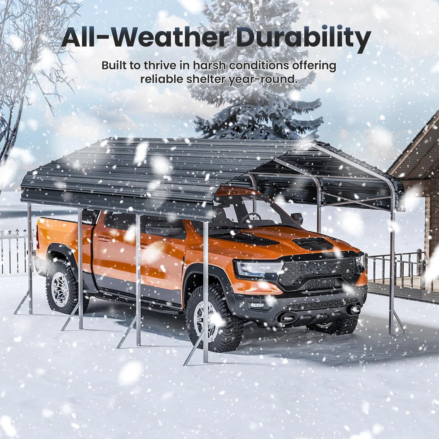 10x15' Heavy Duty Metal Carport – Sturdy Structure, All-Weather Protection, Easy Assembly for Cars, Trucks, Boats, Tractors, and Outdoor Storage (Grey, 10x15FT)