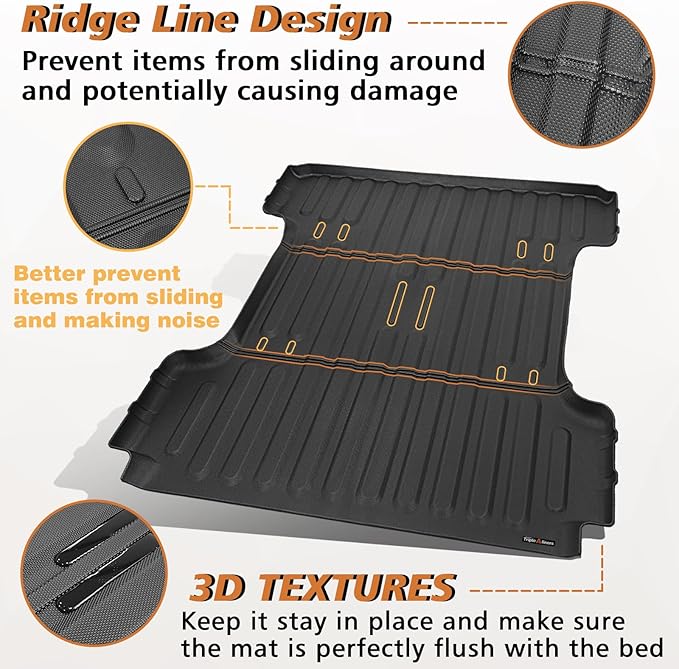 TripleAliners Truck Bed Mat Compatible with 2019-2024 2025 2026 Ram 1500 Accessories 6'4" Vehicle Perfectly Flush All Weather Protection TPE Heavy Duty Pickup Car Bed Cargo Mat