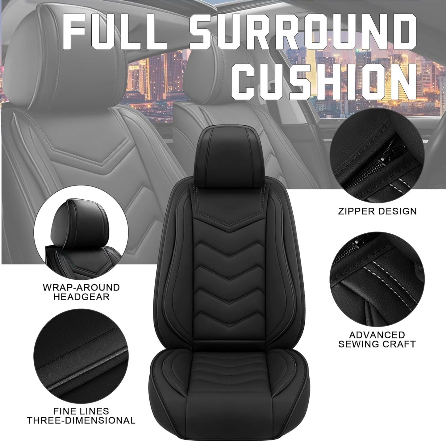 Car Seat Covers for Chrysler Pacifica 2004-2025, Stylish Sport Seat Cover, Premium Nappa Leather Car Seat Cover. Automobile Seat Covers Sets.(Standard 2 Seats/Pure Black)
