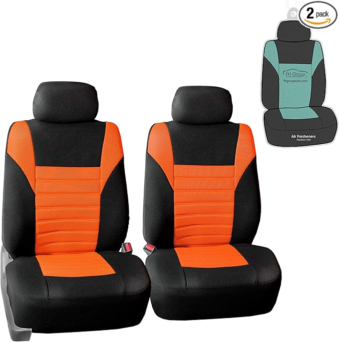 FH Group Automotive Car Seat Covers Front Set Premium 3D Air Mesh Front Seat Covers, Airbag Compatible Universal Fit Interior Accessories for Cars Trucks and SUVs - Orange