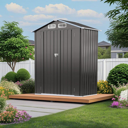 ARMSET 5x3 FT Metal Outdoor Storage Shed for Patio & Balcony - Waterproof Small Shed for Garden Storage, Lockable Vertical Tool Shed Cabinet for Backyard, Bike Parts & Sundries
