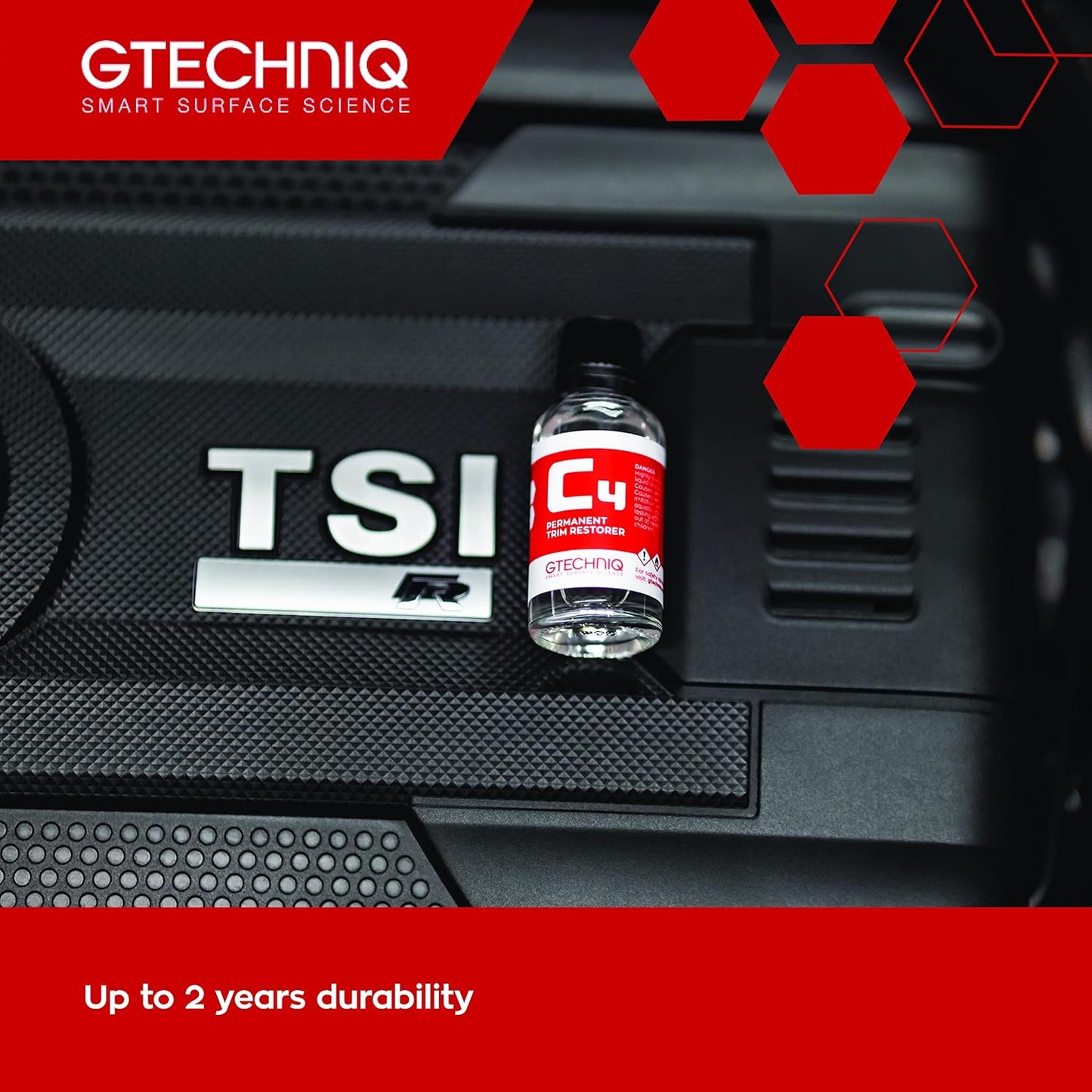 Gtechniq C4 Permanent Trim Restorer 15ml - Revitalize Tired, Faded, Discoloured Car and Vehicle Trim - Premium Weather Protection, UV Resistant, Leaves No Unattractive Gloss - 2 Year Durability