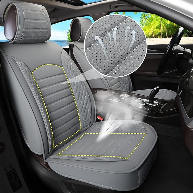 Car Seat Covers 5 Seats Full Set, Waterproof Napa Leather Automotive Seat Protector for Cars SUV Truck Sedan, Universal Anti-Slip Car Seat Cushion Interior Accessories, Gray
